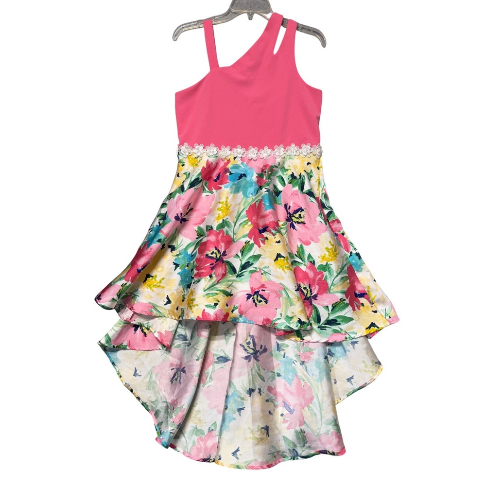 Speechless Kids Pink Floral High-Low One Shoulder Party Dress Size 16.5 - Picture 1 of 13